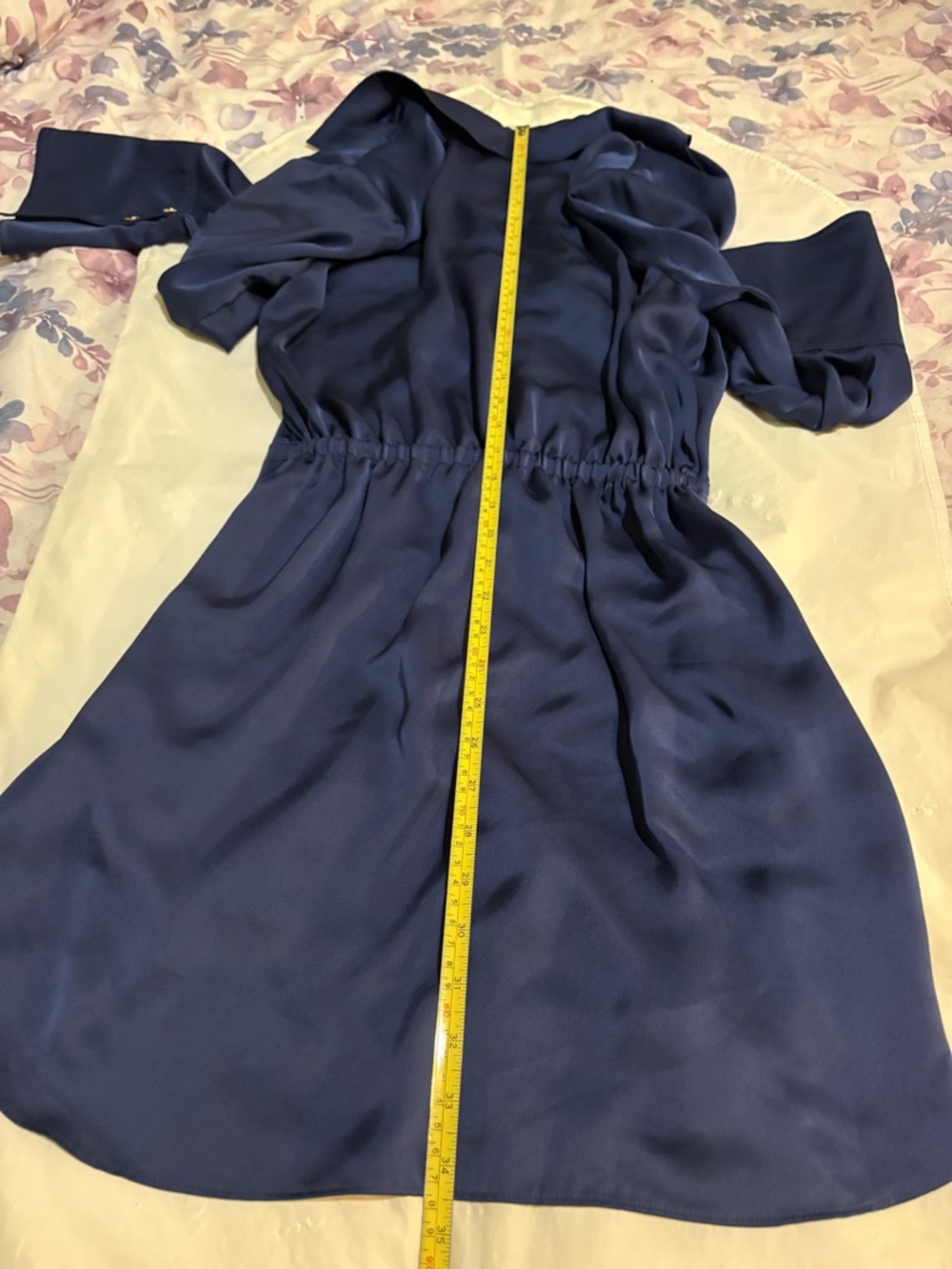 Ramy Brook NY Katelyn Navy Satin Ruched Button Mini Dress with Gold Buttons - Picture 9 of 16